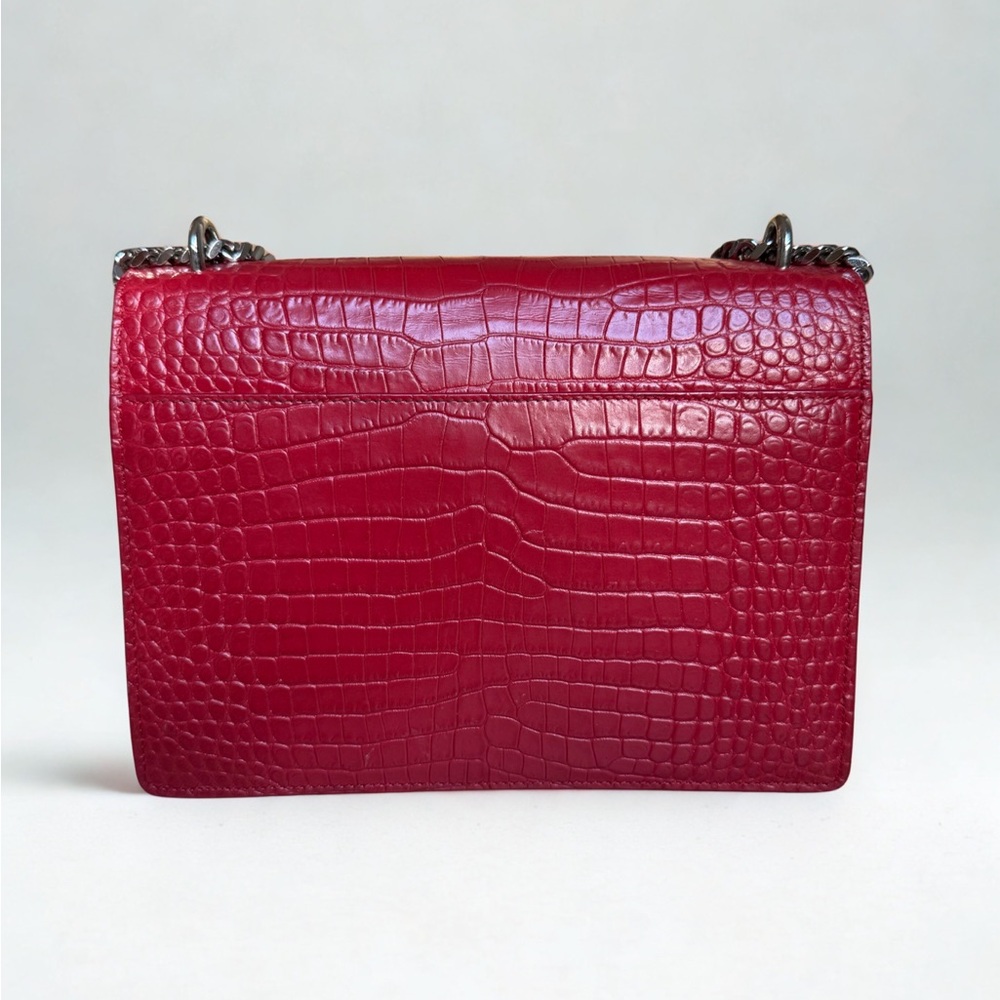 Yves Saint Laurent Red Croc-Embossed Shoulder Bag - Picture 3 of 4